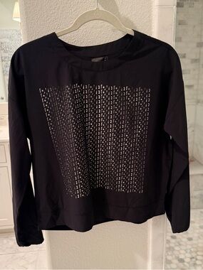 Lucky in Love Black Long-Sleeve Top with Metallic Stud Grid